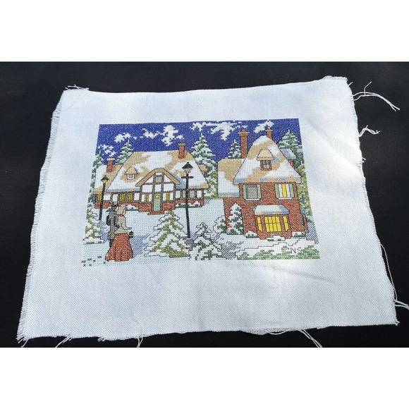 Stunning Vintage Cross Stitch Christmas Snow Scene Amazing Quality Work! S36